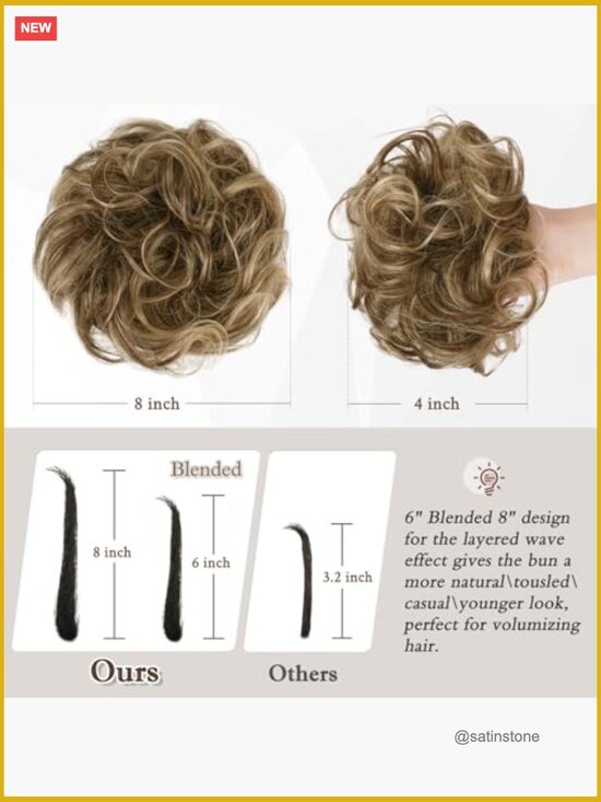 100% Human Hair Layered Wavy Curly Messy Bun Hair Piece for Women Thick Updo